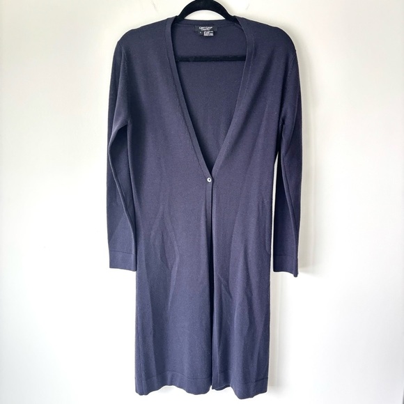 Karen Kane Lifestyle Extra Long Navy Blue Knit Cardigan 100% Merino Wool - Picture 1 of 11